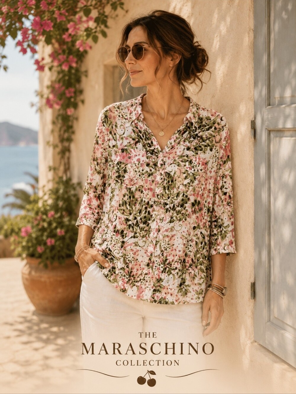 Emily Daniels Floral Roll Tab Blouse | 1X